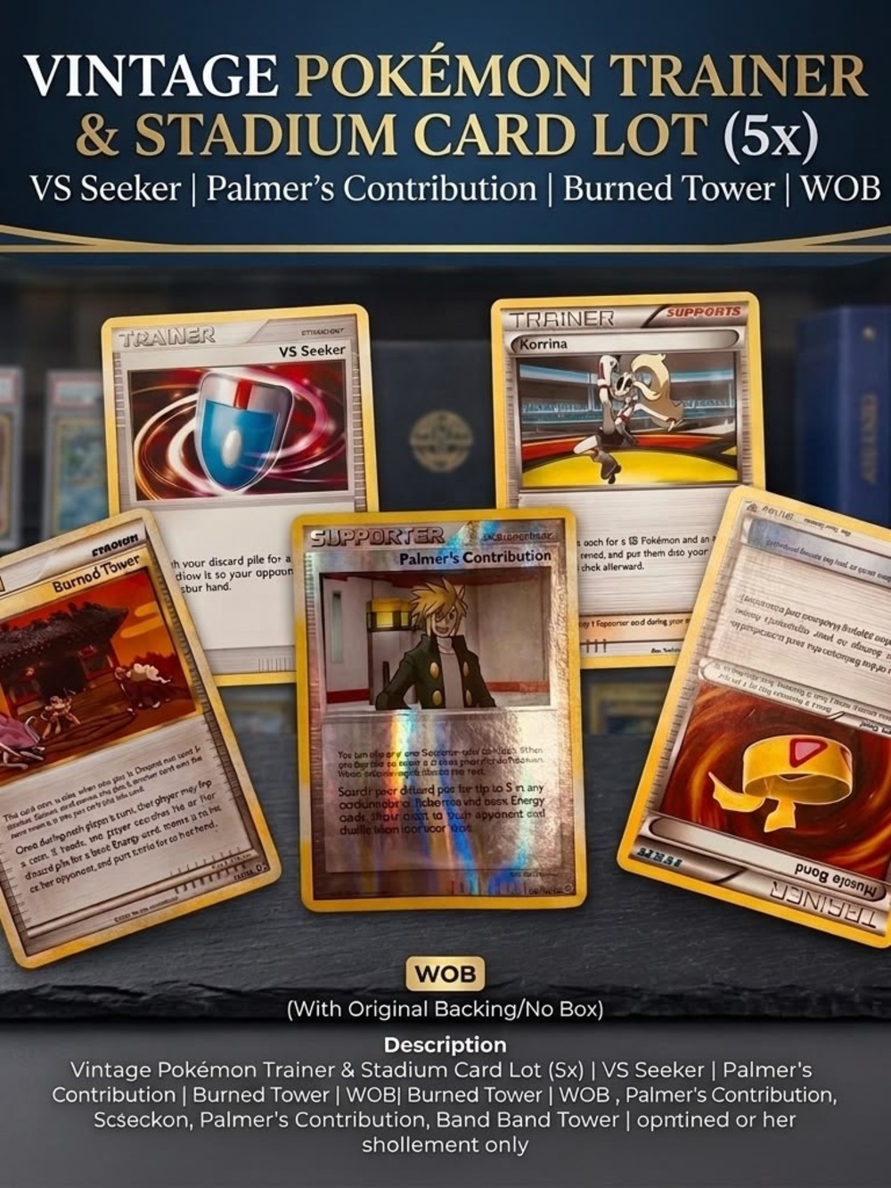 L25 5x Pokémon Trainer Card Lot - VS Seeker, Palmer's Contribution, Burned Tower
